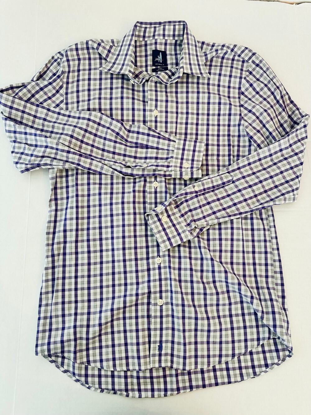 johnnie-O Men's Long-Sleeve Button-Down Shirt - Purple Gingham Plaid - Size S
